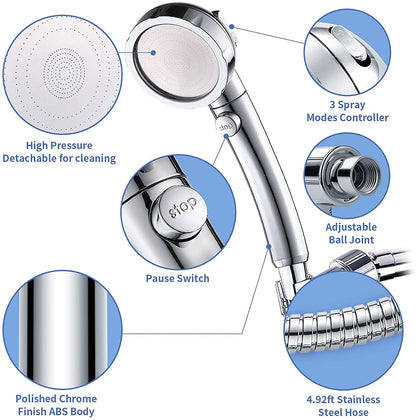 Universal Bath Showerhead High Pressure Rain Three Modes Adjustable Water Saving Luxury Home Hotel Sprayer Bathroom Shower Head