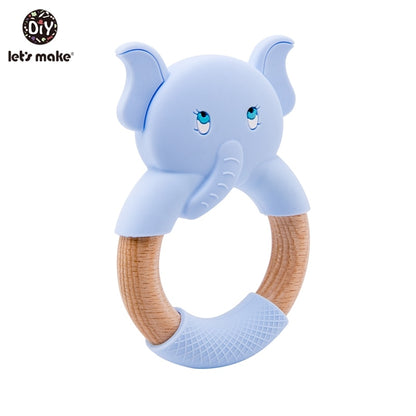 Let&#39;s Make 1pc Baby Toys Silicone Baby Teether Beech Wooden Ring Hand Teething Rattles Musical Chew Play Gym Montessori Stroller