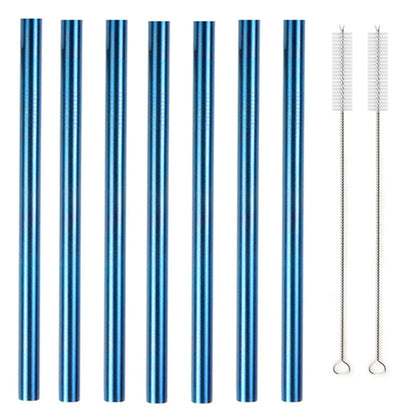 7 Colors 8.5&quot; Wide Metal Drinking Straw 304 Stainless Steel Straws Set Reusable Boba Straw for Bubble Tea Milk Bar Accessory