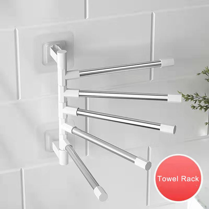 Bathroom Towel Rack Rotatable Towel Holder Space Aluminum 2/3/4/5-Bar Towel Hanger Kitchen Shelf Paper Hanging Wall Mounted