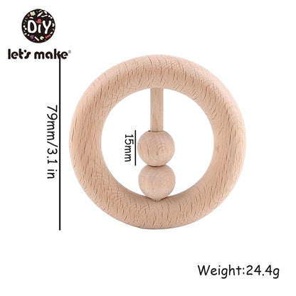 Let&#39;s Make 1pc Baby Toys Silicone Baby Teether Beech Wooden Ring Hand Teething Rattles Musical Chew Play Gym Montessori Stroller