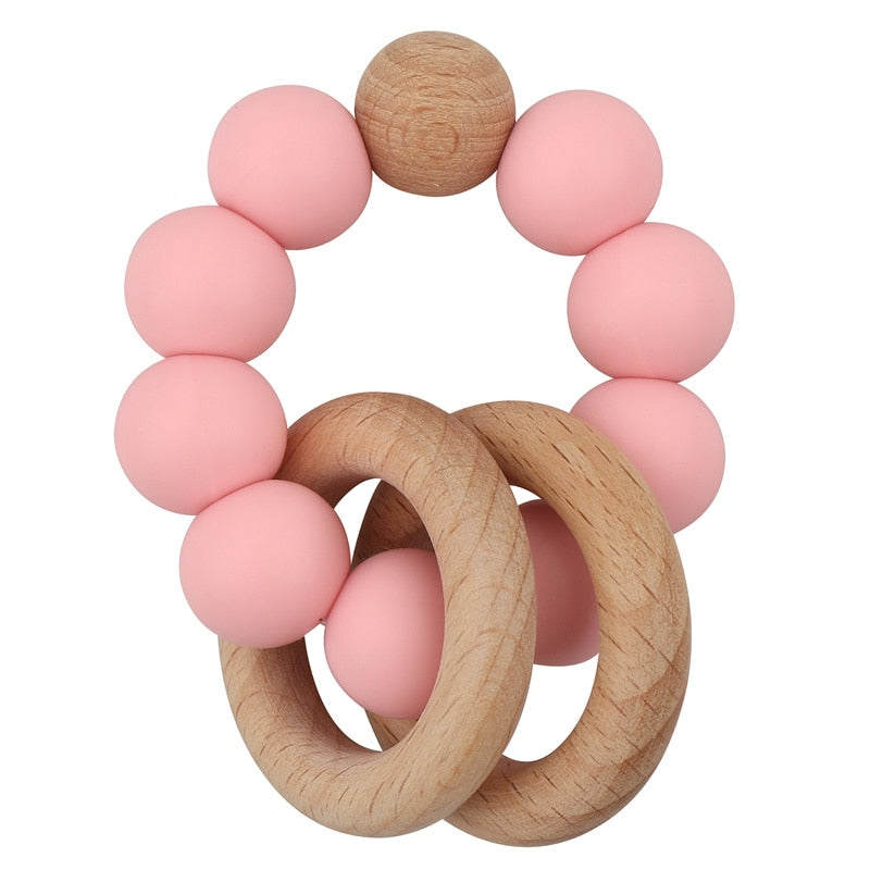 Baby Health Nursing Bracelets Teether Baby Toys Silicone Beads Wooden Ring Teething Wood Rattles Fidget Toys Newborn Accessories