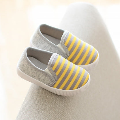 Stripe Kids Flats 2022 Autumn Soft Bottom Canvas Shoes Children Girls Boys Toddler Cloth Shoes For Infant Baby Size 18-23