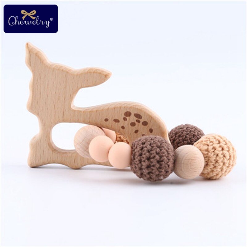 Baby Teether 1pc Animal Crochet Wooden Ring Rattle Wooden Teether For Baby Products DIY Crafts Teething Rattle Amigurumi Toys