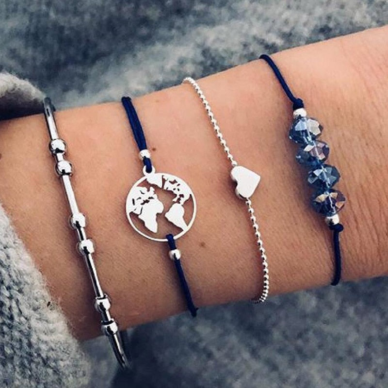 Boho Geometric Bracelet &amp; Bangle Sets For Women Vintage Star Map Hand Heart charm Beads Chains Fashion Jewelry Accessories