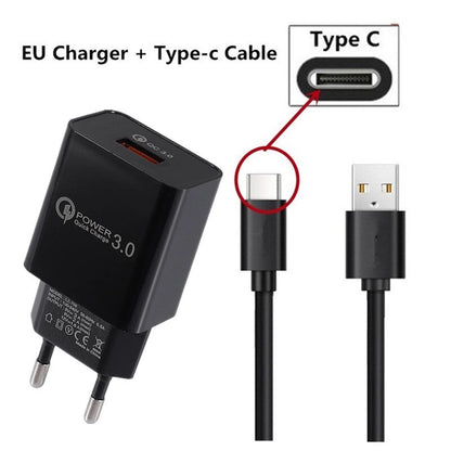 18W QC 3.0 USB Charger Quick Charge 3.0 Fast Charging Mobile Phone Charger Cable for Samsung Xiaomi huawei LG SONY Wall Adapter