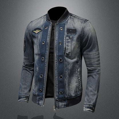 Men Vintage Stand Collar Pilot Coat Denim Bomber Jacket Plus Size 5XL Slim Fit Zipper Jean Outerwear Fashion Mens Biker Jackets