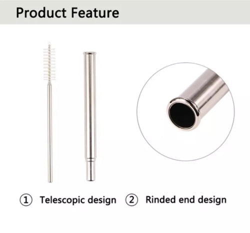 Portable Stainless Steel Telescopic Drinking Straw Travel Reusable Straw With 1 Brush And Carry Case Kitchen Bar Accessories