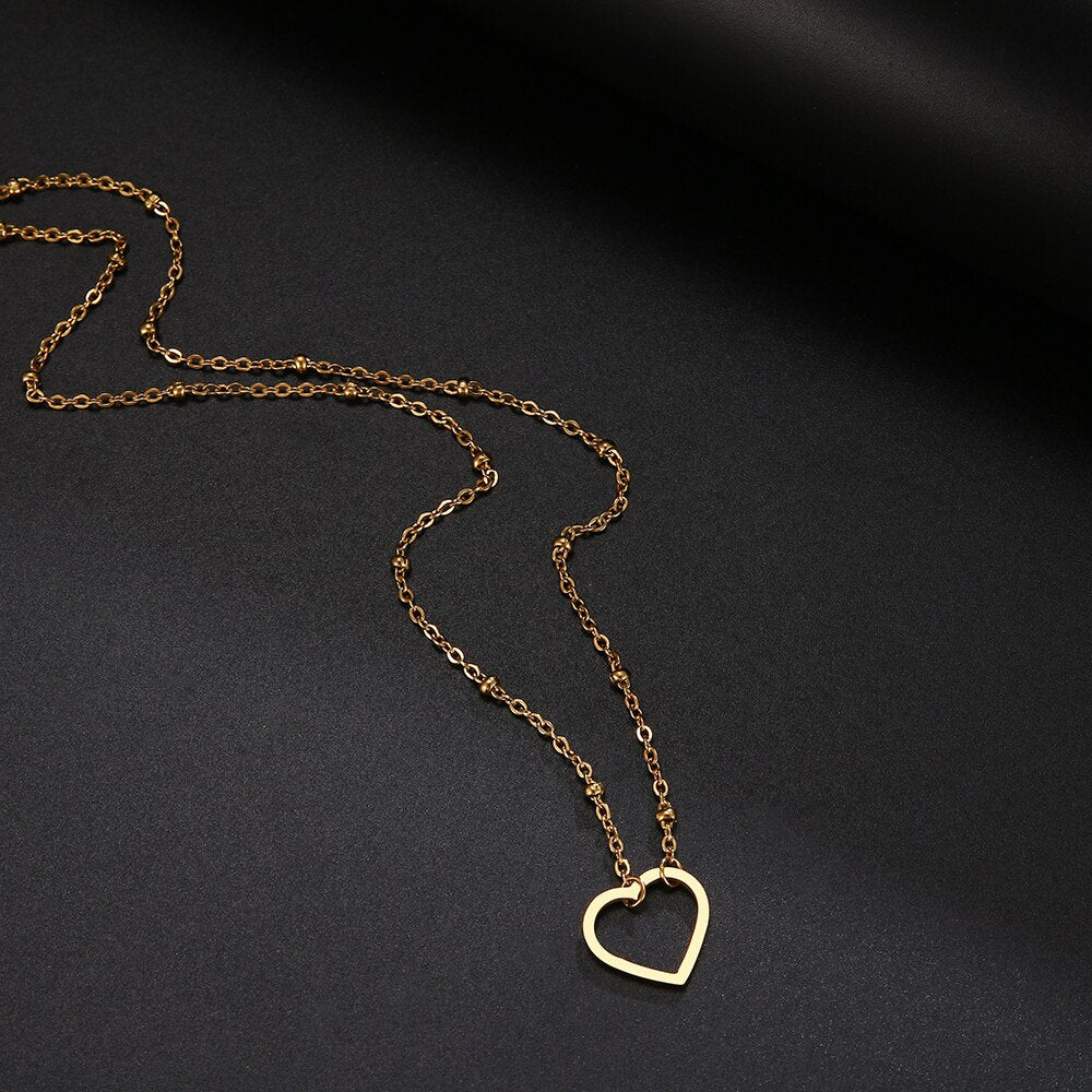 Sweet Cutout Love Heart Choker Necklace Statement Girlfriend Gift Cute Gold Color Stainless Steel Necklace Jewelry