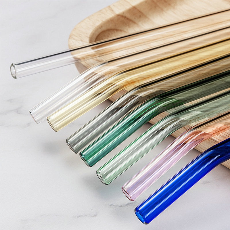 50Pcs/lot Colorful Glass Straw Reusable Drinking Straws Set with Cleaning Brush Wine Cocktail Glass for Party Favors Bar Drinks