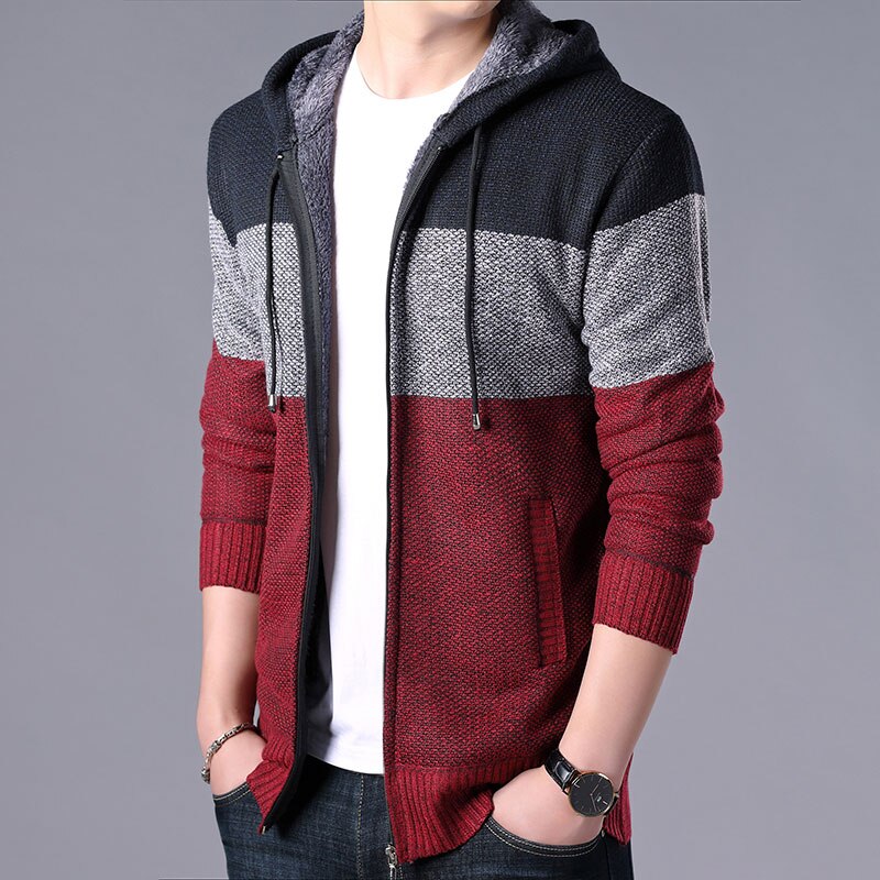 2022 Autumn Winter Men Hoodies Cardigan Men Striped Knitted Sweaters Mens Hoody Sweatercoats Brand Male Fleece Sweaters 3XL