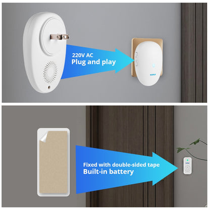 KERUI M521 Outdoor Wireless Doorbell Smart Home Security Welcome Chime Kit Door Bell Alarm LED Light Outdoor Button Battery