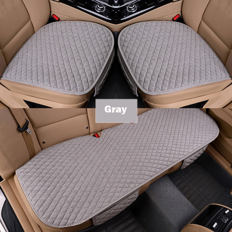 Flax Car Seat Cover Front Rear Linen Fabric Cushion Breathable Protector Mat Pad Universal Auto Interior Styling Truck SUV Van