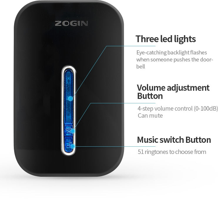 ZOGIN Wireless Doorbell Smart Door Bell Home Waterproof Cordless Ring Dong Chime House Call  110 240V timbre casa calling button