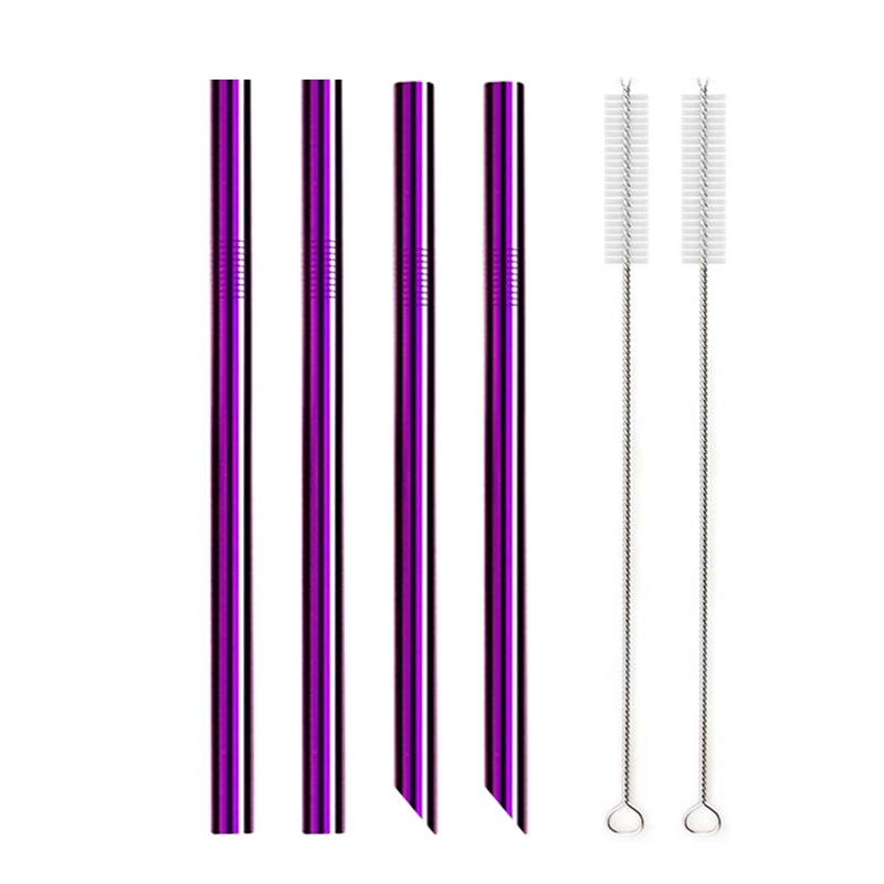 4Pcs Colorful 12mm Reusable Metal Boba Straws with 2 Brush 304 Stainless Steel Straws Set Bar Drinking Bent Straw for Bubble Tea