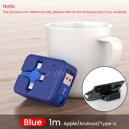 4 In 1 Retractable 8 Pin/USB Type C/Micro USB Cable For iPhone14 13 Pro 1m Mobile Phone Charger Data Kable Cord With Phone Stand