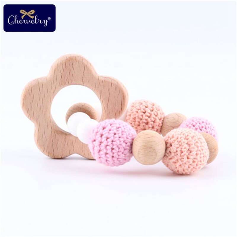 Baby Teether 1pc Animal Crochet Wooden Ring Rattle Wooden Teether For Baby Products DIY Crafts Teething Rattle Amigurumi Toys