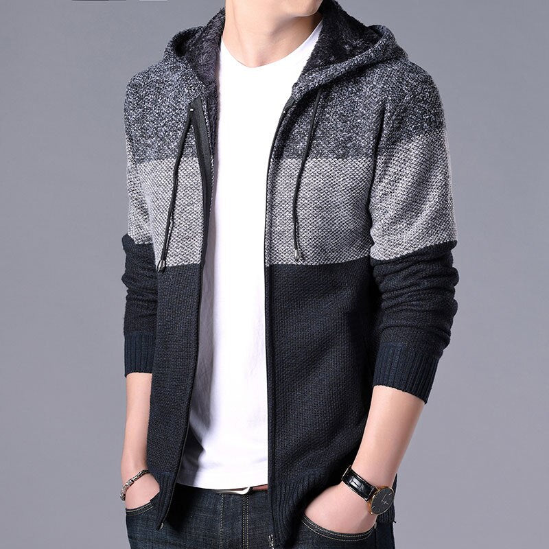 2022 Autumn Winter Men Hoodies Cardigan Men Striped Knitted Sweaters Mens Hoody Sweatercoats Brand Male Fleece Sweaters 3XL