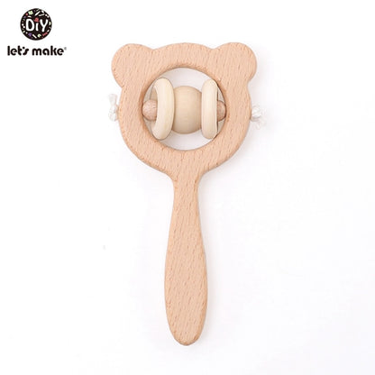 Let&#39;s Make 1pc Baby Toys Silicone Baby Teether Beech Wooden Ring Hand Teething Rattles Musical Chew Play Gym Montessori Stroller