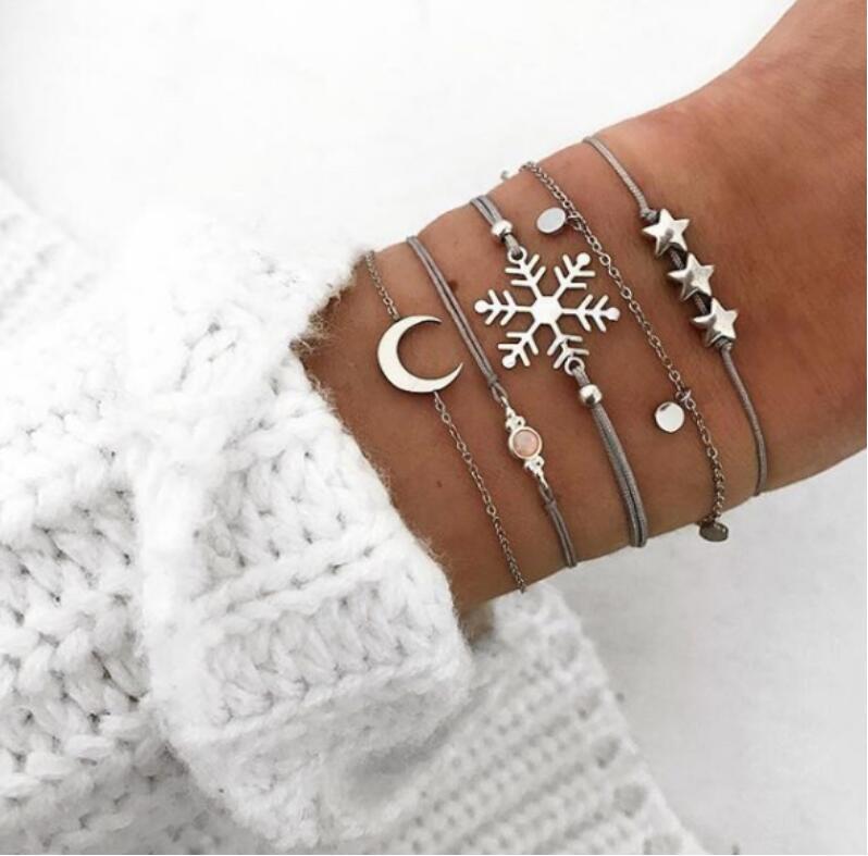 Boho Geometric Bracelet &amp; Bangle Sets For Women Vintage Star Map Hand Heart charm Beads Chains Fashion Jewelry Accessories