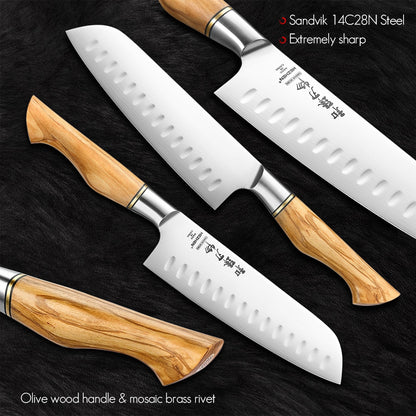 HEZHEN 1-5PC Knife Set Sandivik 14C28N Steel Stainless Steel Chef Santoku Utility Paring Cook Knife For Meat Sharp Kitchen Knife