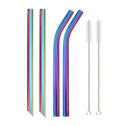 4Pcs Colorful 12mm Reusable Metal Boba Straws with 2 Brush 304 Stainless Steel Straws Set Bar Drinking Bent Straw for Bubble Tea