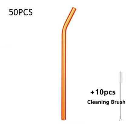 50Pcs/lot Colorful Glass Straw Reusable Drinking Straws Set with Cleaning Brush Wine Cocktail Glass for Party Favors Bar Drinks