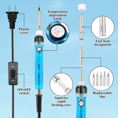DIY 99Pcs wood burning kit heat transfer gourd engraving tool with switch thermostat soldering iron pen kit 302-842℉