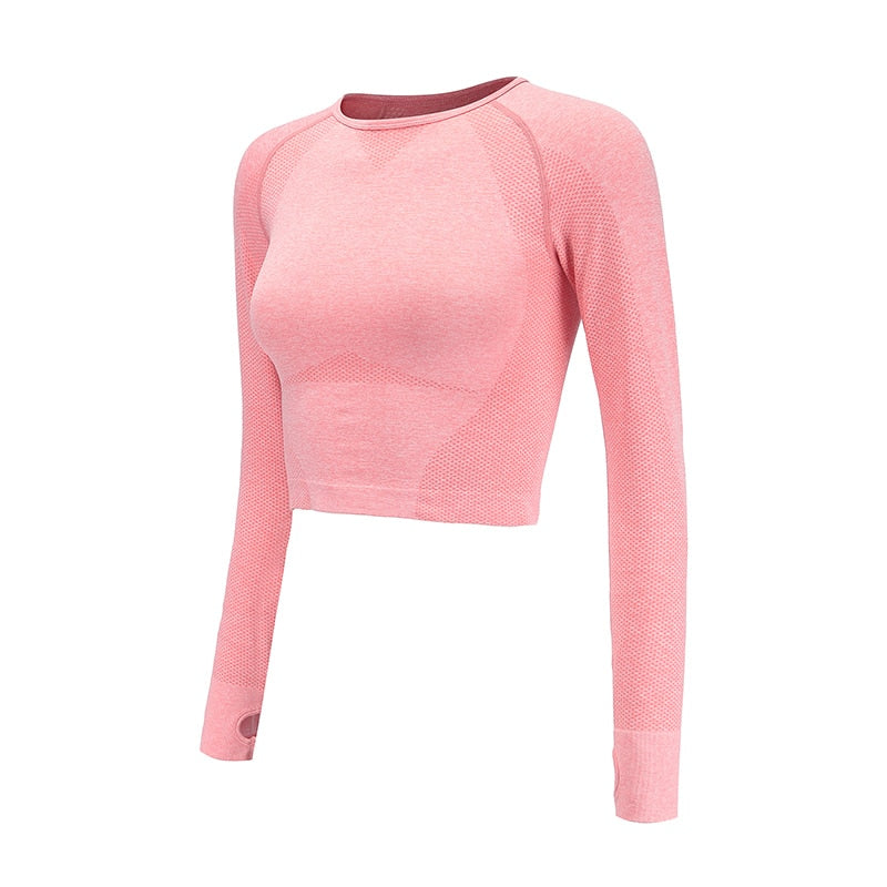 Nepoagym Women Cropped Seamless Long Sleeve Top Sports Wear for Women Gym Yoga Shirt Thumb Hole Fitted Workout Shirts for Women