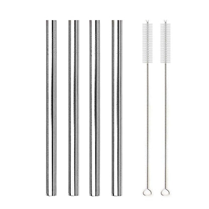 4Pcs Colorful 12mm Reusable Metal Boba Straws with 2 Brush 304 Stainless Steel Straws Set Bar Drinking Bent Straw for Bubble Tea