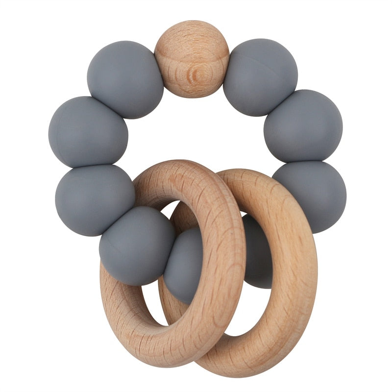 Baby Health Nursing Bracelets Teether Baby Toys Silicone Beads Wooden Ring Teething Wood Rattles Fidget Toys Newborn Accessories