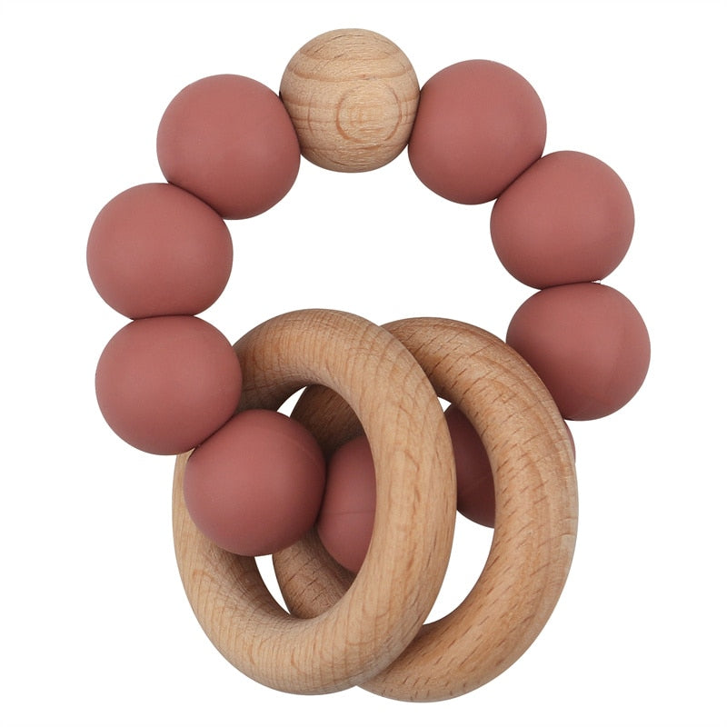 Baby Health Nursing Bracelets Teether Baby Toys Silicone Beads Wooden Ring Teething Wood Rattles Fidget Toys Newborn Accessories