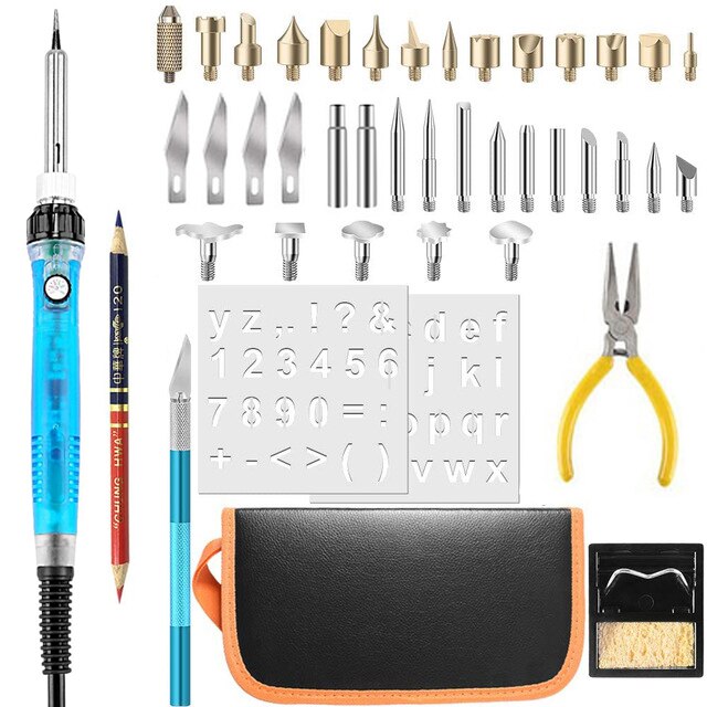 DIY 99Pcs wood burning kit heat transfer gourd engraving tool with switch thermostat soldering iron pen kit 302-842℉