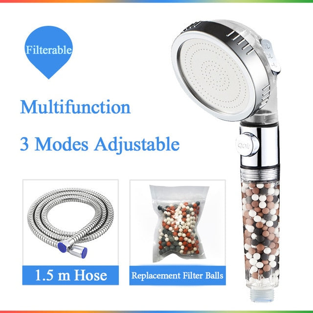 ZhangJi Bathroom 3-Function SPA Shower Head with Switch Stop Button high Pressure Anion Filter Bath Head Water Saving Shower