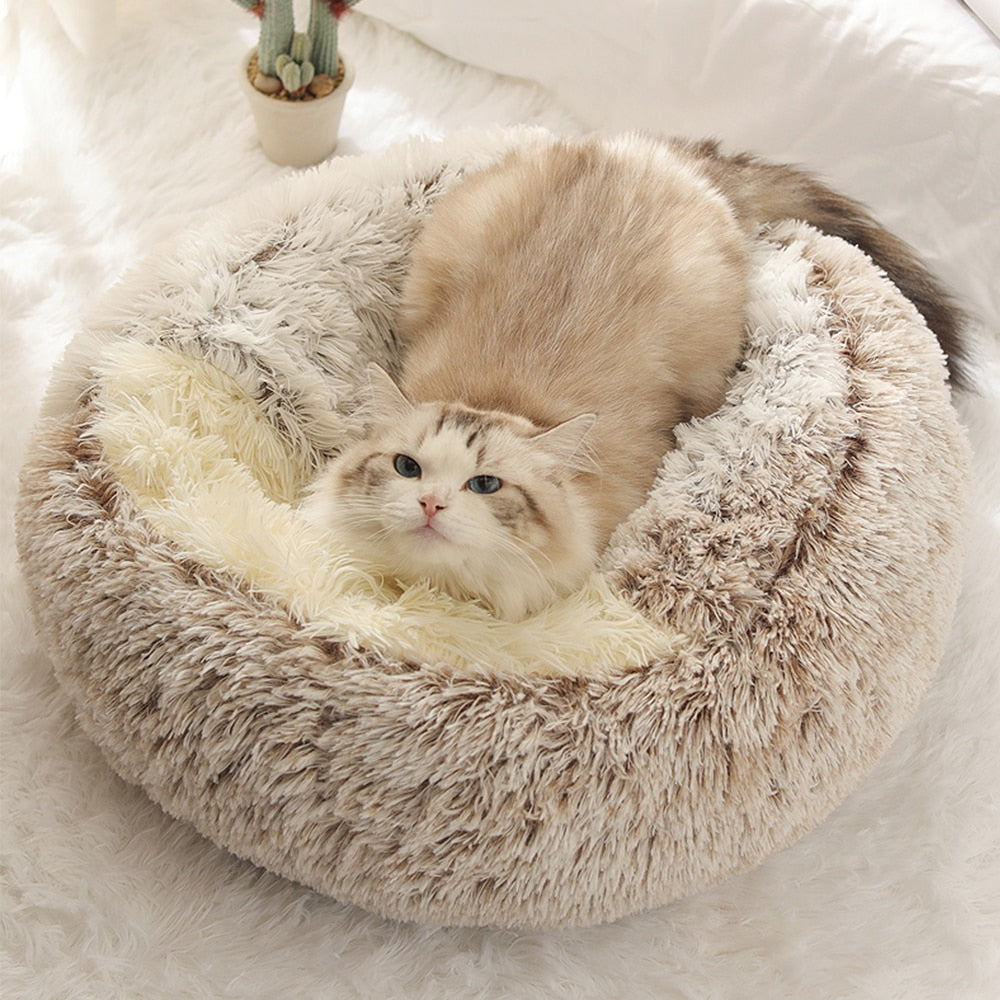 Super Soft Cat Bed House Warm Winter Cat Puppy Sleeping Beds Nest Long Plush Kitten Round Sofa Small Dogs Cat Kennel Anti Slip