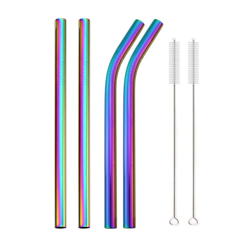 4Pcs Colorful 12mm Reusable Metal Boba Straws with 2 Brush 304 Stainless Steel Straws Set Bar Drinking Bent Straw for Bubble Tea