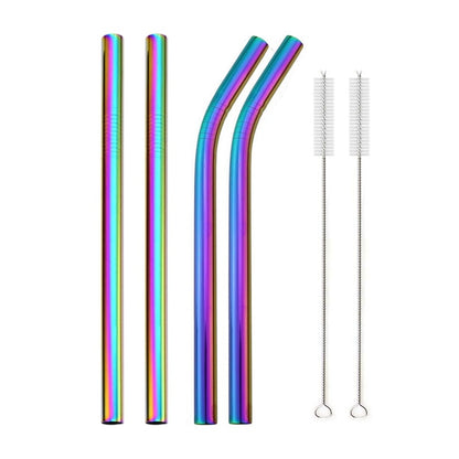 4Pcs Colorful 12mm Reusable Metal Boba Straws with 2 Brush 304 Stainless Steel Straws Set Bar Drinking Bent Straw for Bubble Tea