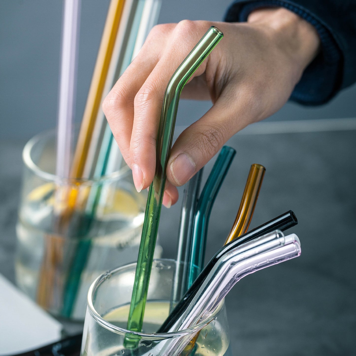 50Pcs/lot Colorful Glass Straw Reusable Drinking Straws Set with Cleaning Brush Wine Cocktail Glass for Party Favors Bar Drinks