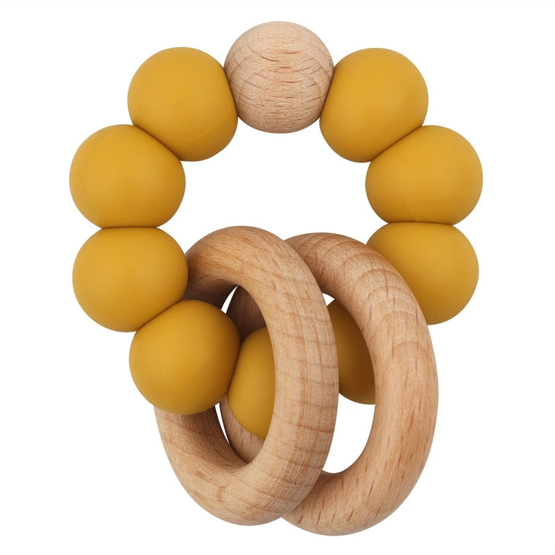 Baby Health Nursing Bracelets Teether Baby Toys Silicone Beads Wooden Ring Teething Wood Rattles Fidget Toys Newborn Accessories