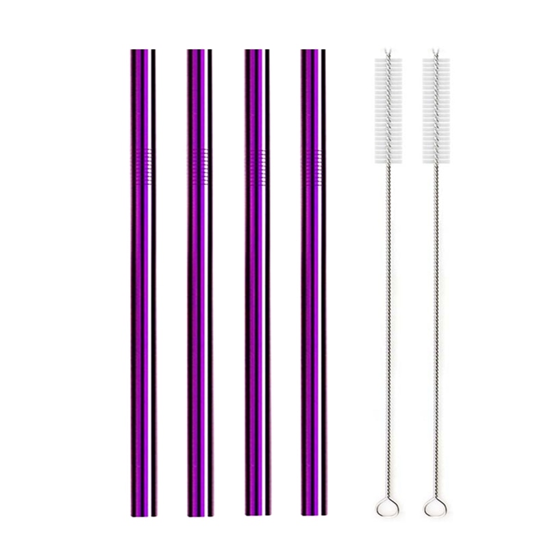 4Pcs Colorful 12mm Reusable Metal Boba Straws with 2 Brush 304 Stainless Steel Straws Set Bar Drinking Bent Straw for Bubble Tea