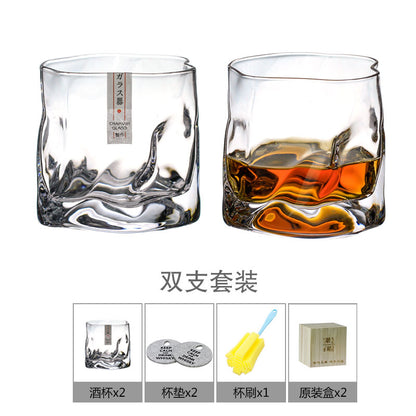 Chamvin Edo Cut Cup Japanese Whiskey Glass Wine Cocktail Glasses Crumple Paper Bar Rock Cup With Wooden Box shot glasses set