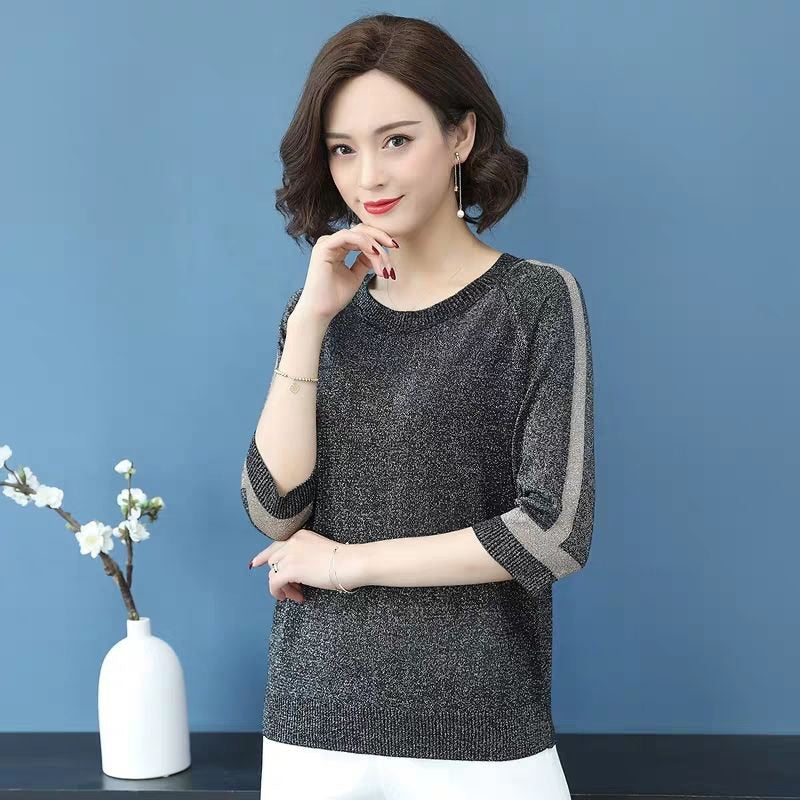 Women Spring Autumn Style Pullover Sweater Lady Casual V-Neck Half Sleeve Loose Knitted Pullover Tops Sweater ZZ0244
