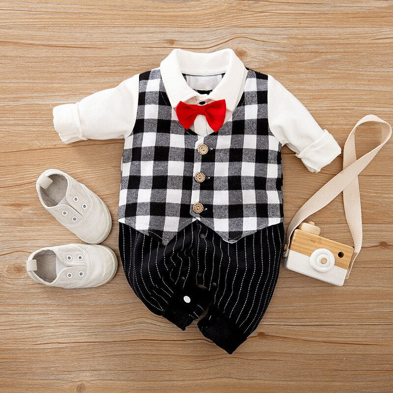 Newborn -2 Y Romper Gentleman Long Sleeve Outfits Cotton Baby Boy Clothes Toddler Costume Jumpsuits For 0-24M birthday party