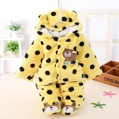 HH Baby Winter Warm Romper Newborn Girls Overall Flannel Boys Autumn Long Sleeve Jumpsuit Costume 3-12 Month Infant Bear Pajamas