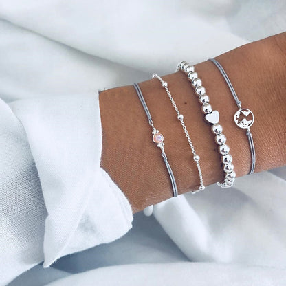 Boho Geometric Bracelet &amp; Bangle Sets For Women Vintage Star Map Hand Heart charm Beads Chains Fashion Jewelry Accessories