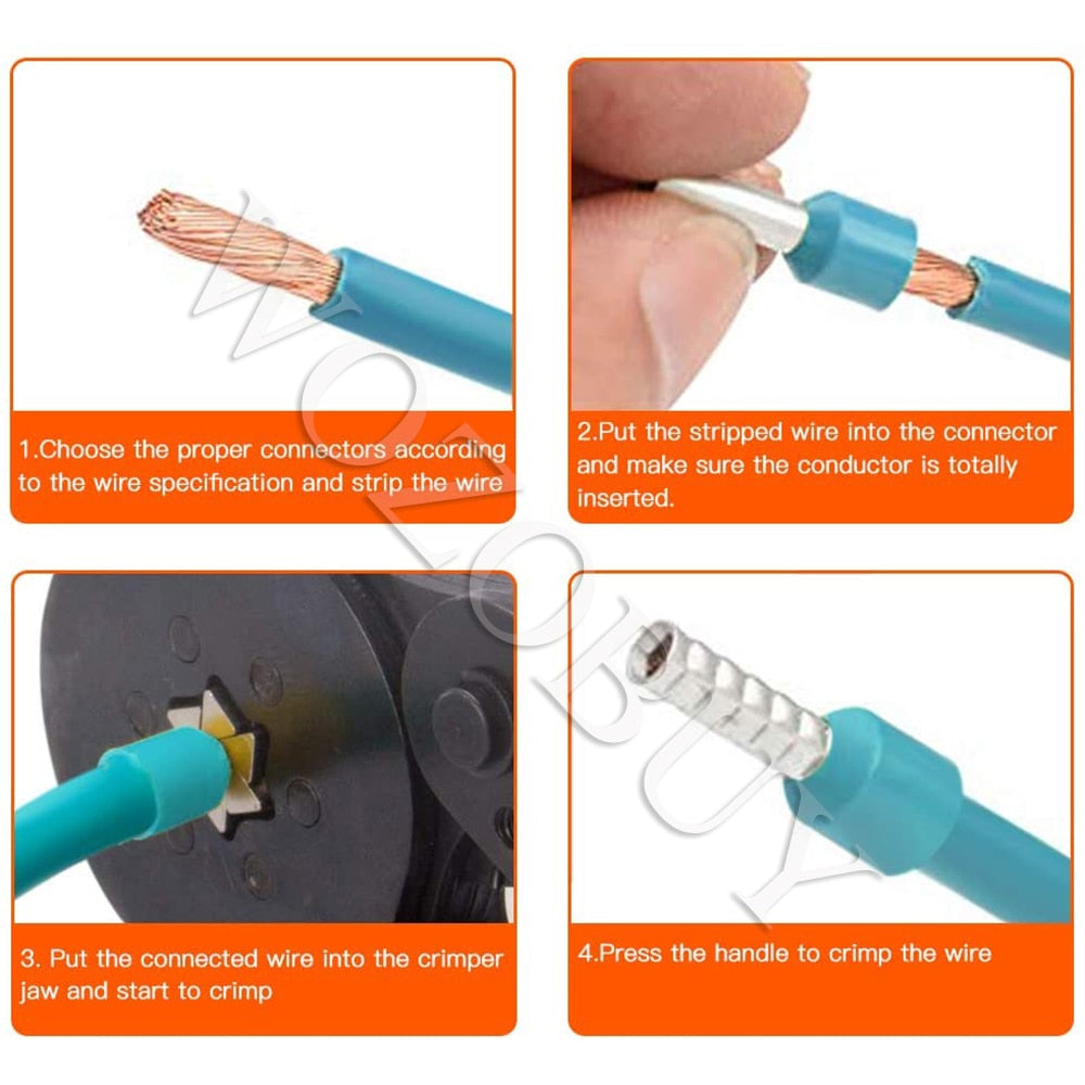 Ferrule Crimping Tool Kit, Hexagonal sawtooth Self-adjustable Ratchet Wire Terminals Crimper Kit with Wire Terminals kits