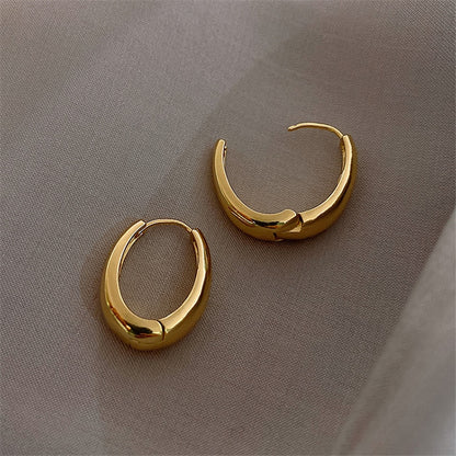2021 New Classic Copper Alloy Smooth Metal Hoop Earrings For Woman Fashion Korean Jewelry Temperament Girl&#39;s Daily Wear earrings