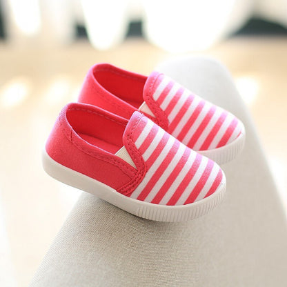 Stripe Kids Flats 2022 Autumn Soft Bottom Canvas Shoes Children Girls Boys Toddler Cloth Shoes For Infant Baby Size 18-23