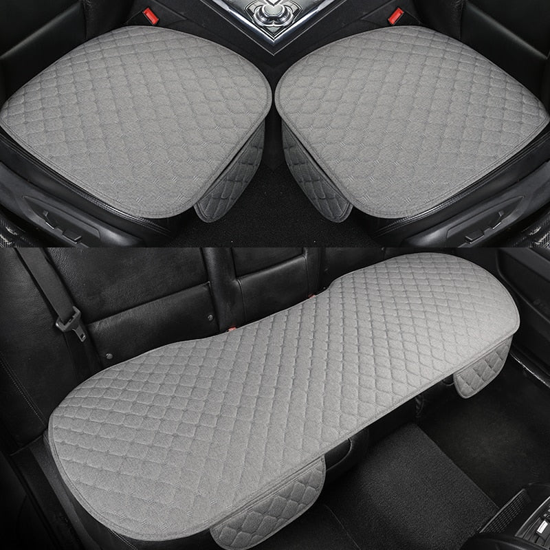 Flax Car Seat Cover Front Rear Linen Fabric Cushion Breathable Protector Mat Pad Universal Auto Interior Styling Truck SUV Van