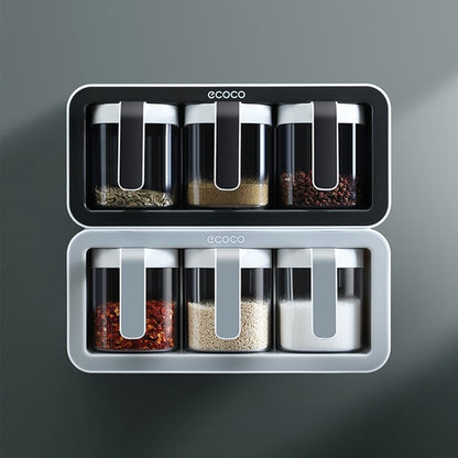 ECOCO Wall Mount Spice Rack Organizer Sugar Bowl Salt Shaker Seasoning Container Kitchen Supplies Storage Set Spice Boxes